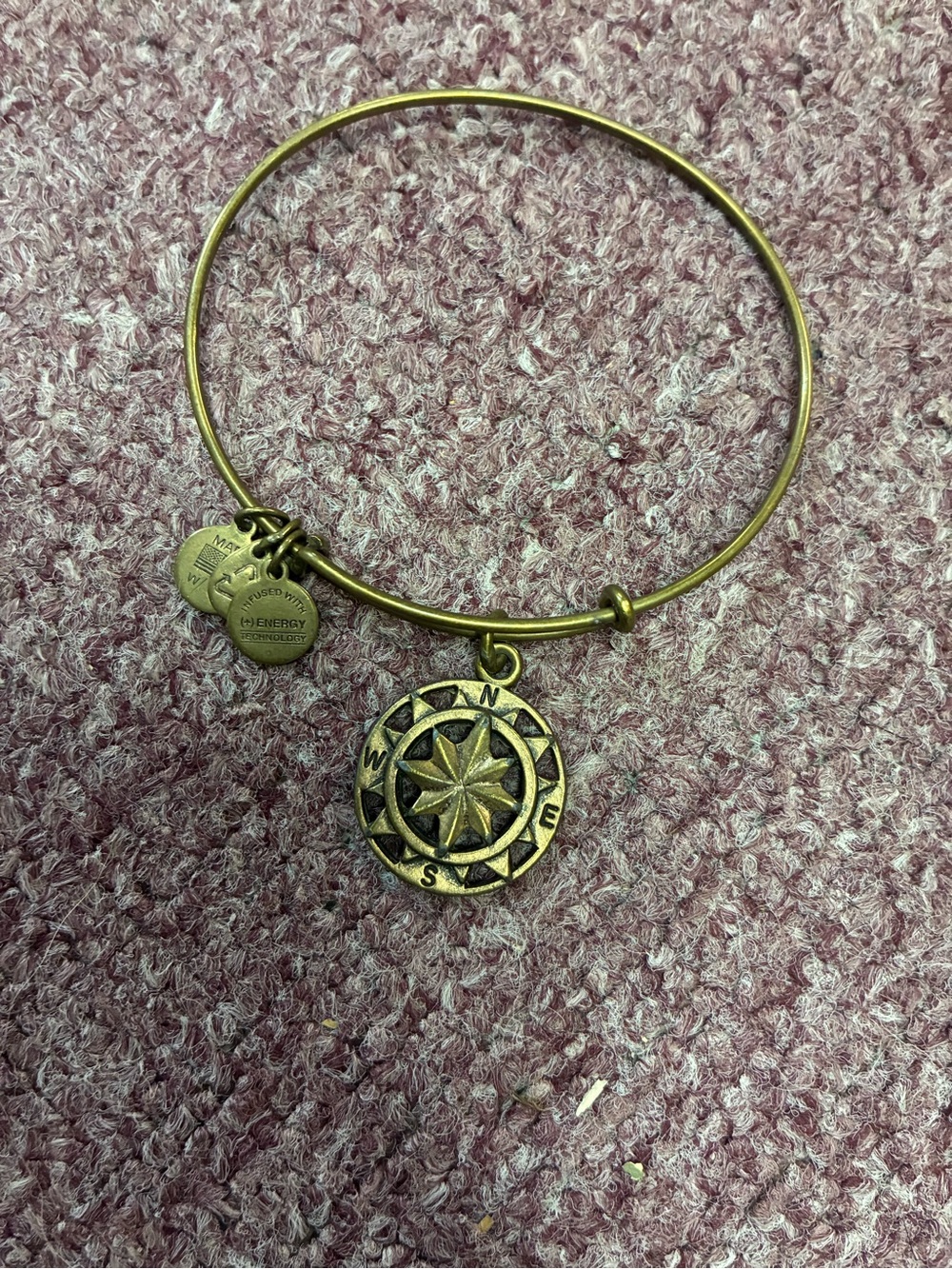 Alex and Ani Antique Brass Compass Charm Bangle Bracelet
